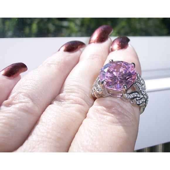 STAINLESS STEEL Huge Simulated Pink Sapphire Ring - Picture 6 of 12